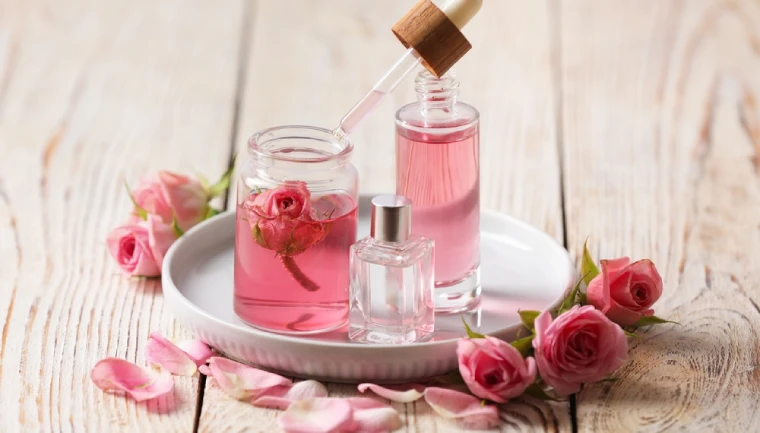 Růžový olej a kosmetika s touto vůní