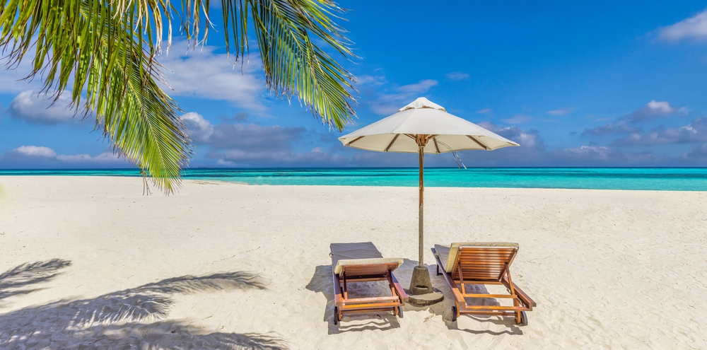 Co znamená check-in? Praktický průvodce pro cestovatele 6 pláž, lehátka se slunečníkem, palma