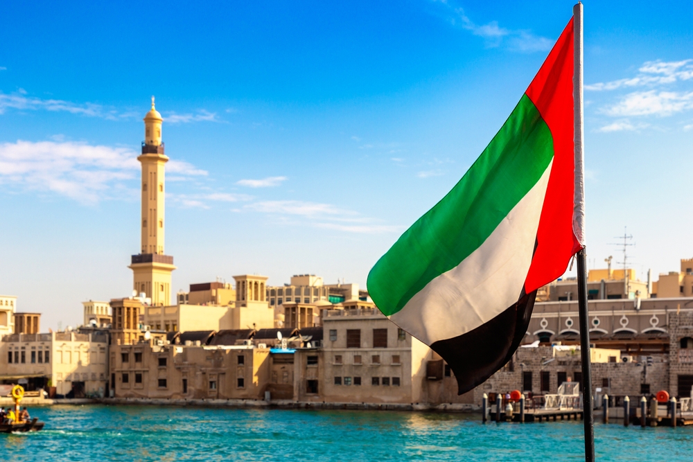 Spojené arabské emiráty panorama a vlajka