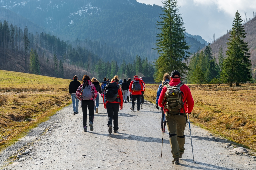 lidé praktikující nordic walking v Tatrách