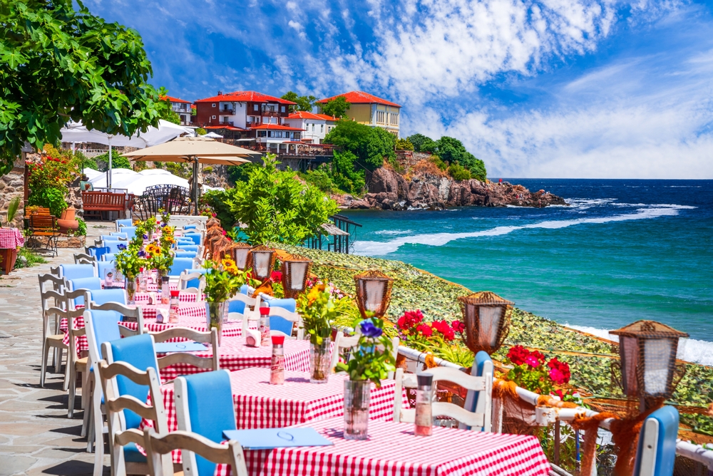 Sozopol, výhled z taverny, Bulharsko