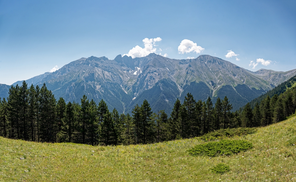 Dovolená s dětmi v zahraničí – kam jet na rodinnou dovolenou? Průvodce 2026 5 Výhled na známou řeckou horu Olymp a zelené stromy