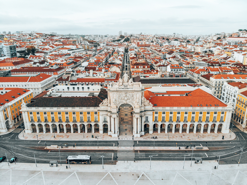 Nádherná obchodní čtvrť Praça do Comércio v Lisabonu v Portugalsku